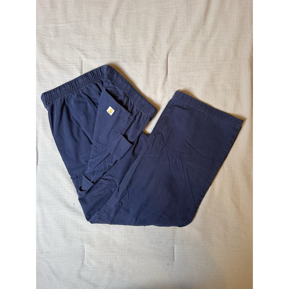 Carhartt Ripstop Cargo Pants Mens Large Navy Blue Workwear Utility Drawstring